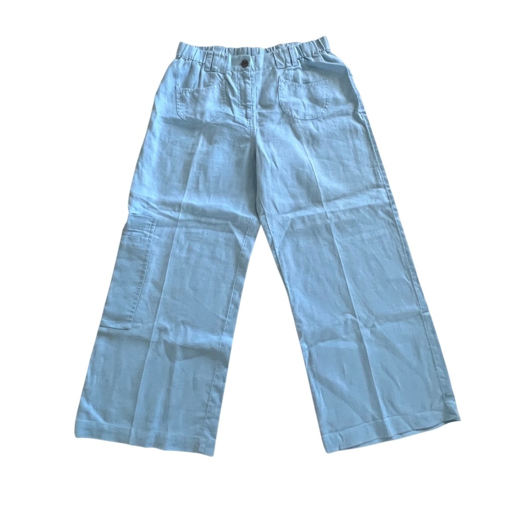 J Jill Pants Linen Wide Leg Pants Women 8 Light Blue Cargo Cropped Casual Summer
